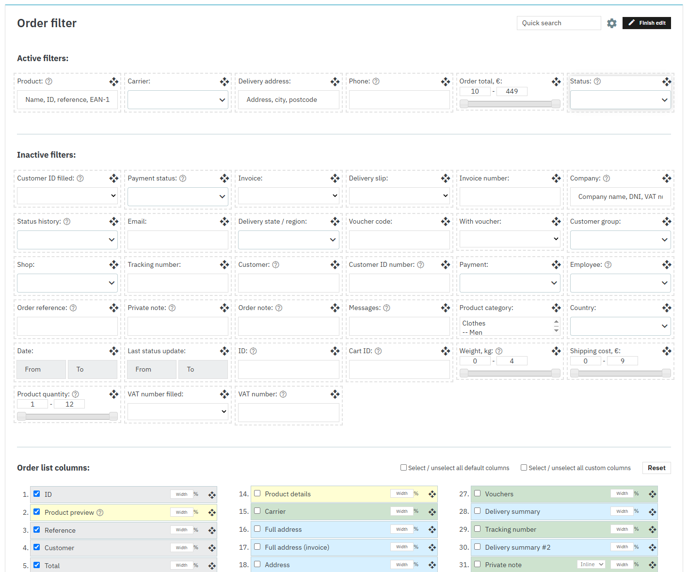 Documentation Better Order Filter pour PrestaShop