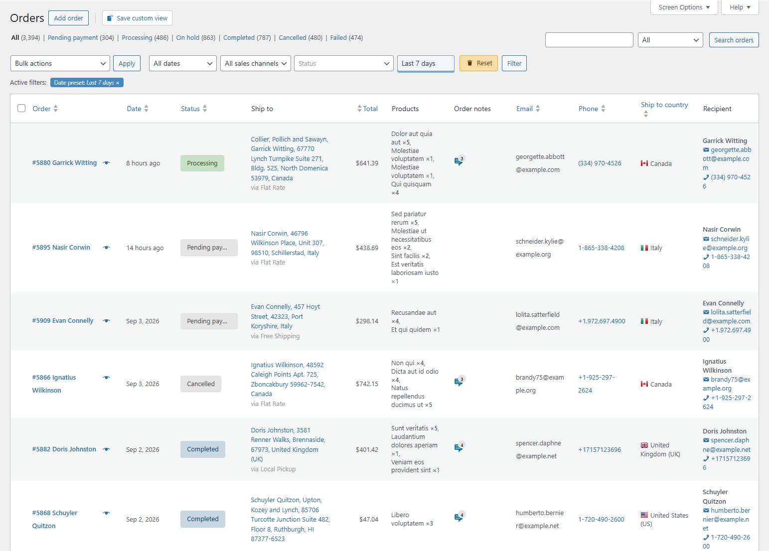 WooCommerce order views for support contact details: phone, email, and order notes