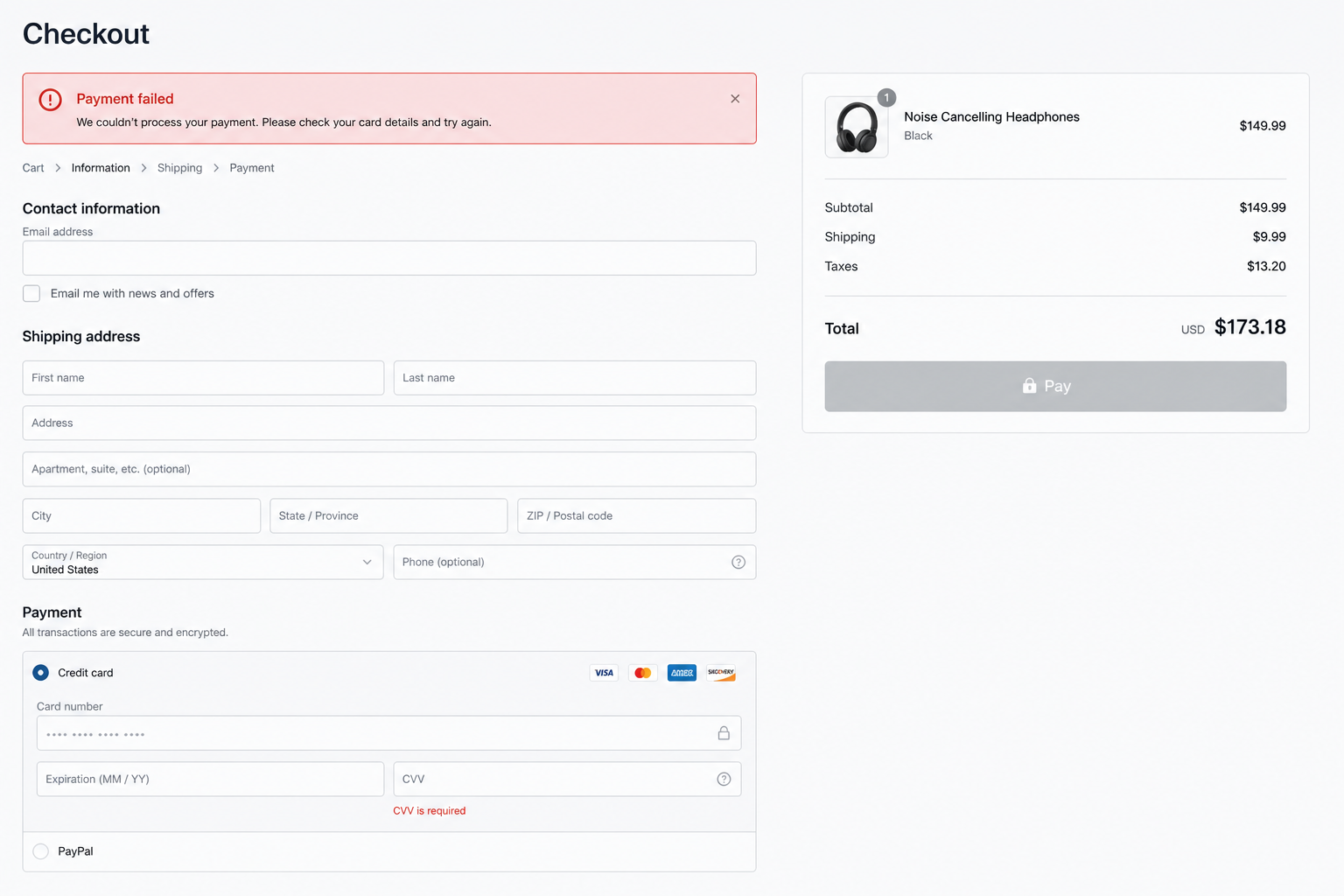 Checkout form error that cleared the card number the buyer already typed