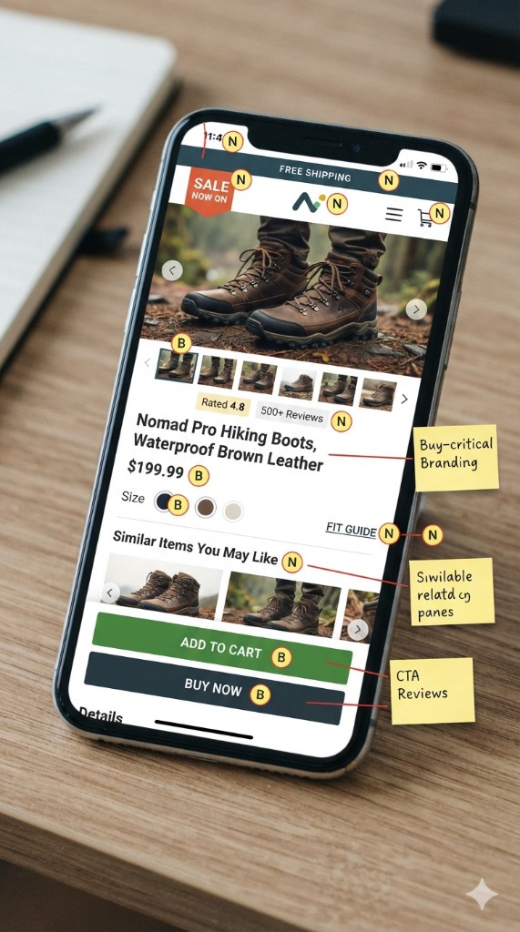 Mobile product page audit marking buy-critical vs noise blocks