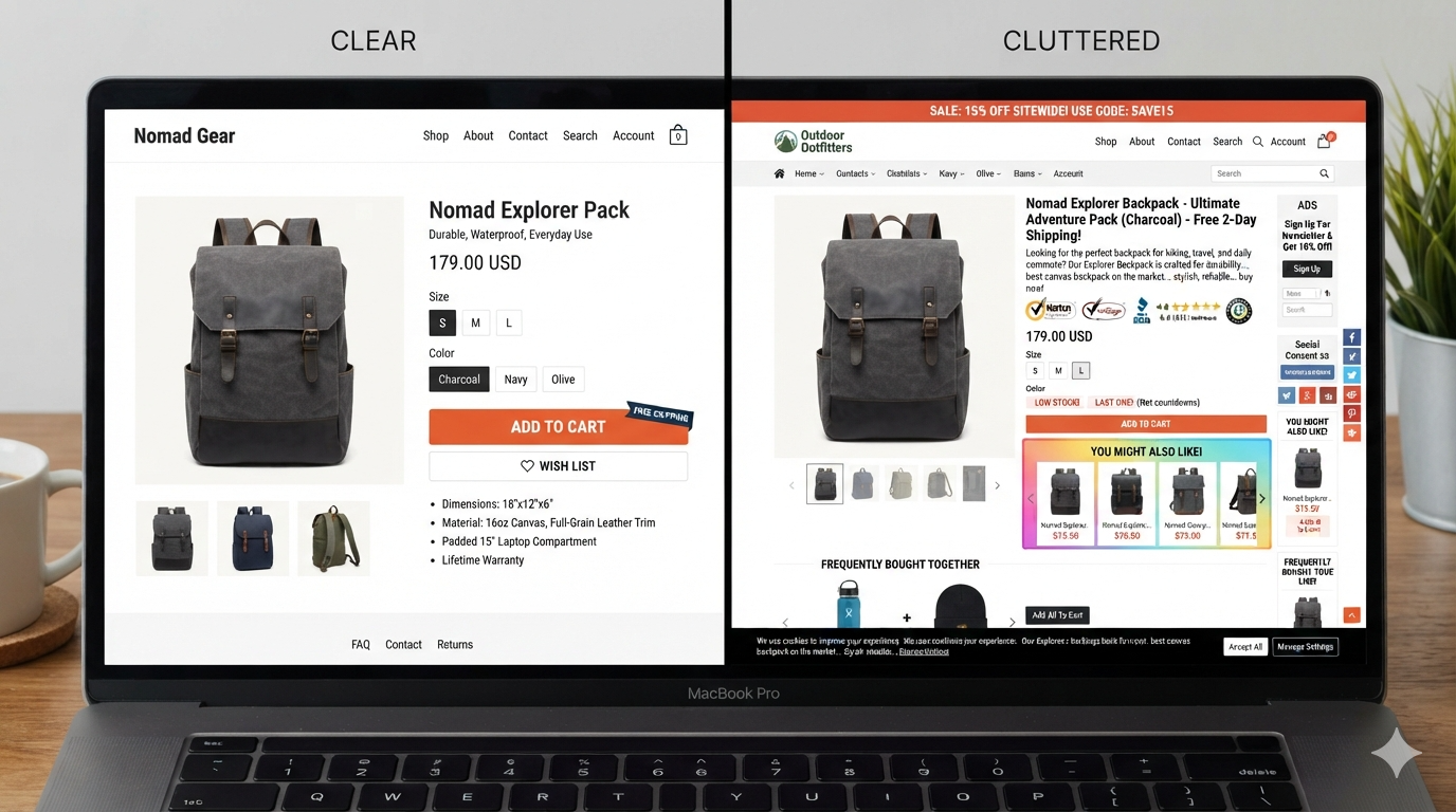 What should be on a product page: clear buy path vs clutter