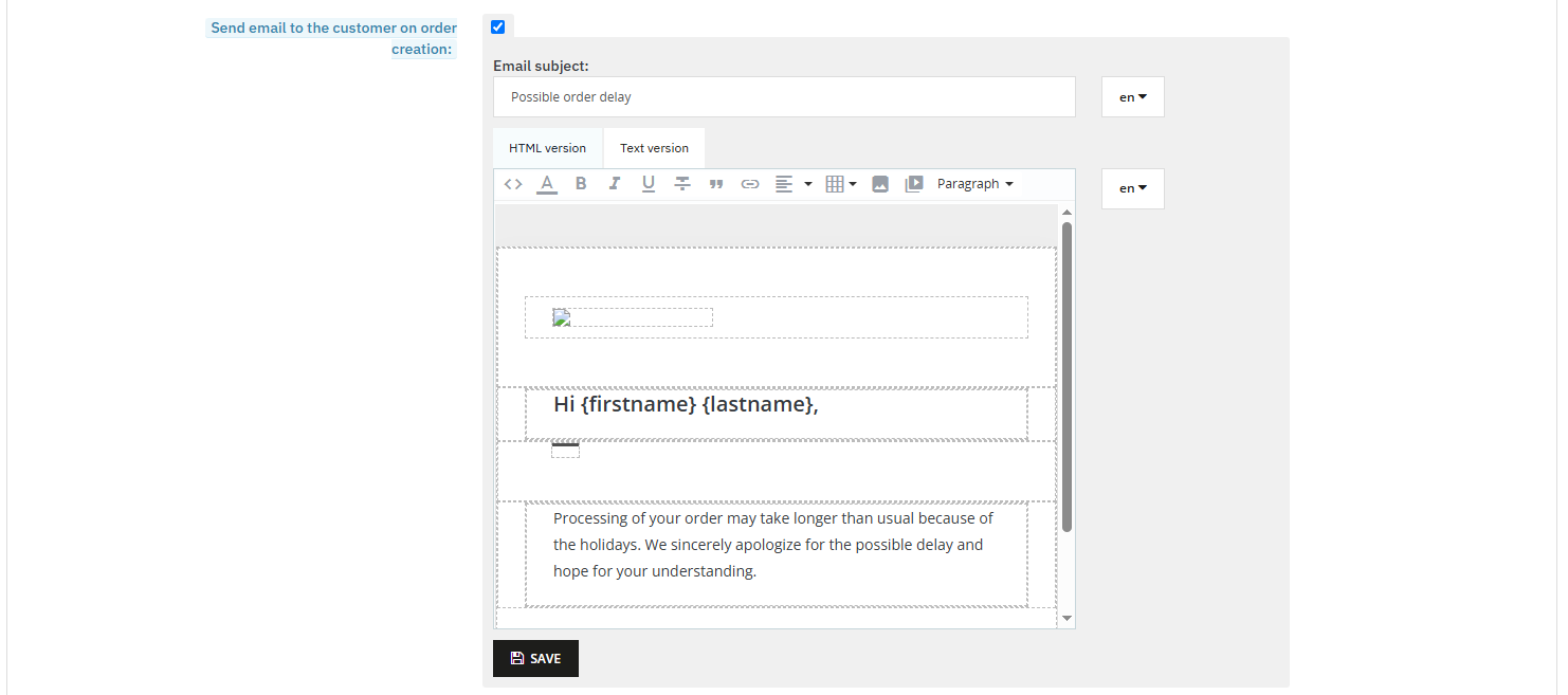 Vacation Mode order email notification settings in PrestaShop