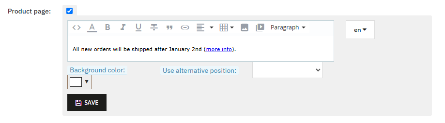 Vacation Mode notice on PrestaShop product page